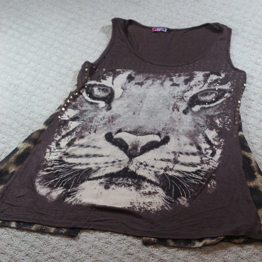 So Cool! Lipstick Size Small Lion and Animal Print Tank Top